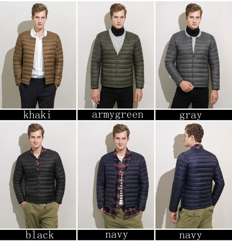 Matt Fabric Ultra Light Down Jacket Men V-neck Men's Down Jacket Slim Windproof Portable Lightweight Coat Warm Liner
