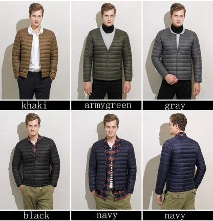 Matt Fabric Ultra Light Down Jacket Men V-neck Men's Down Jacket Slim Windproof Portable Lightweight Coat Warm Liner