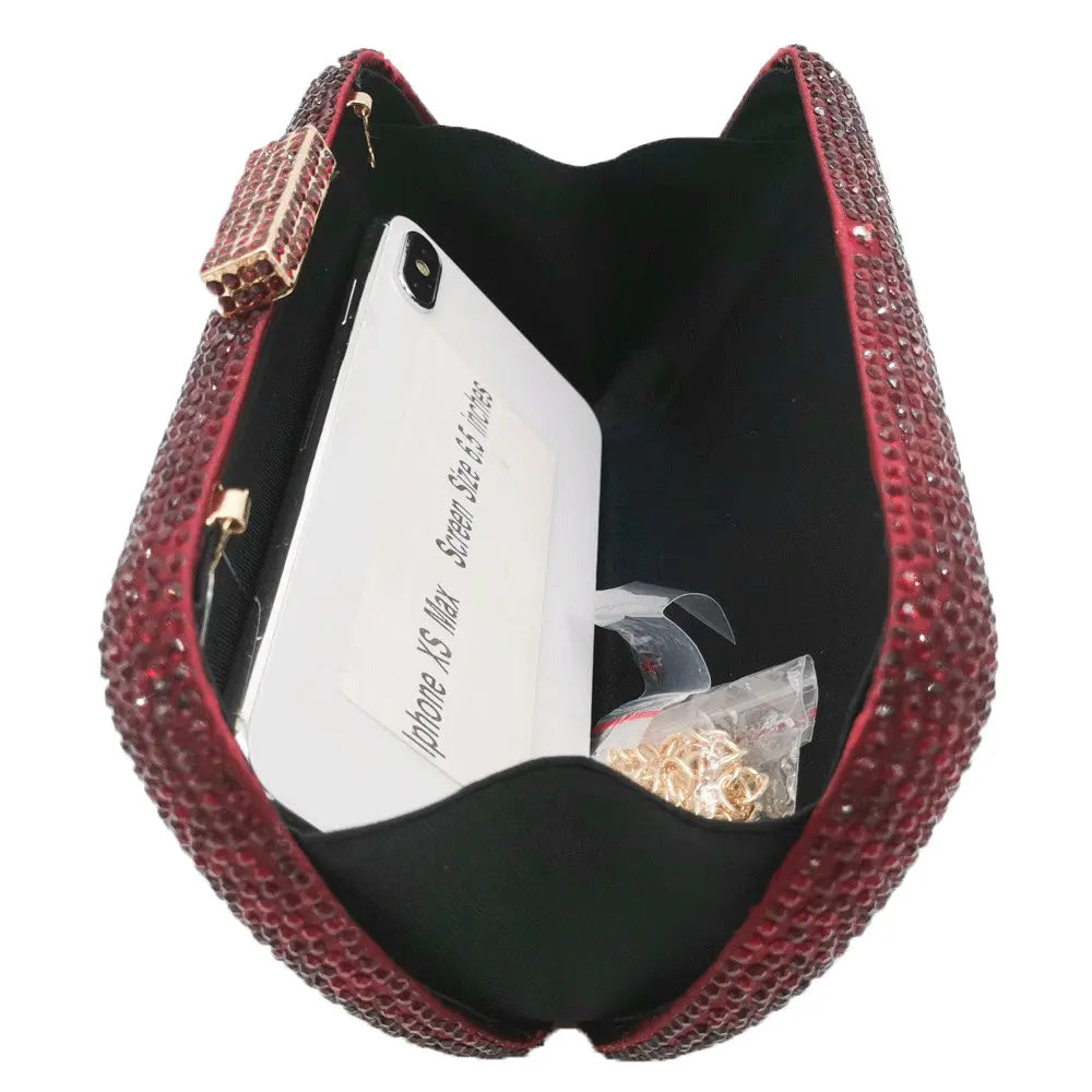 Burgundy Crystal Evening Bags and Clutches for Women Formal Party Rhinestone Handbags Wedding Clutch Purse