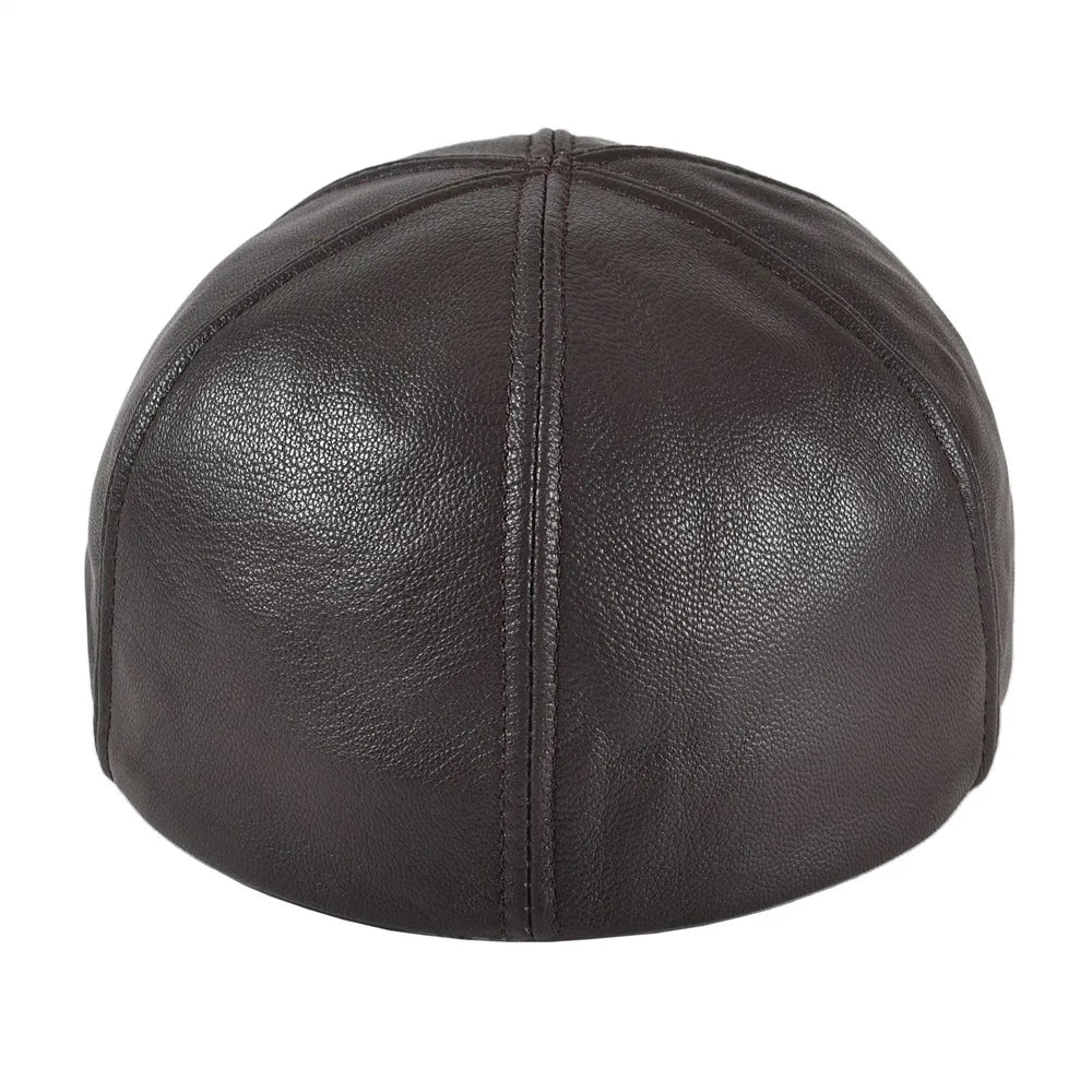 Genuine Leather Flat Cap Men Fall Winter Cabbies Newsboy Hat Coffee Brown Ivy Caps Soft Smooth Textured Hats
