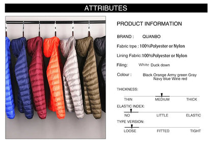 Men's All-Season Ultra Lightweight Packable Down Jacket Water and Wind-Resistant Breathable Coat Big Size Men Hoodies Jackets