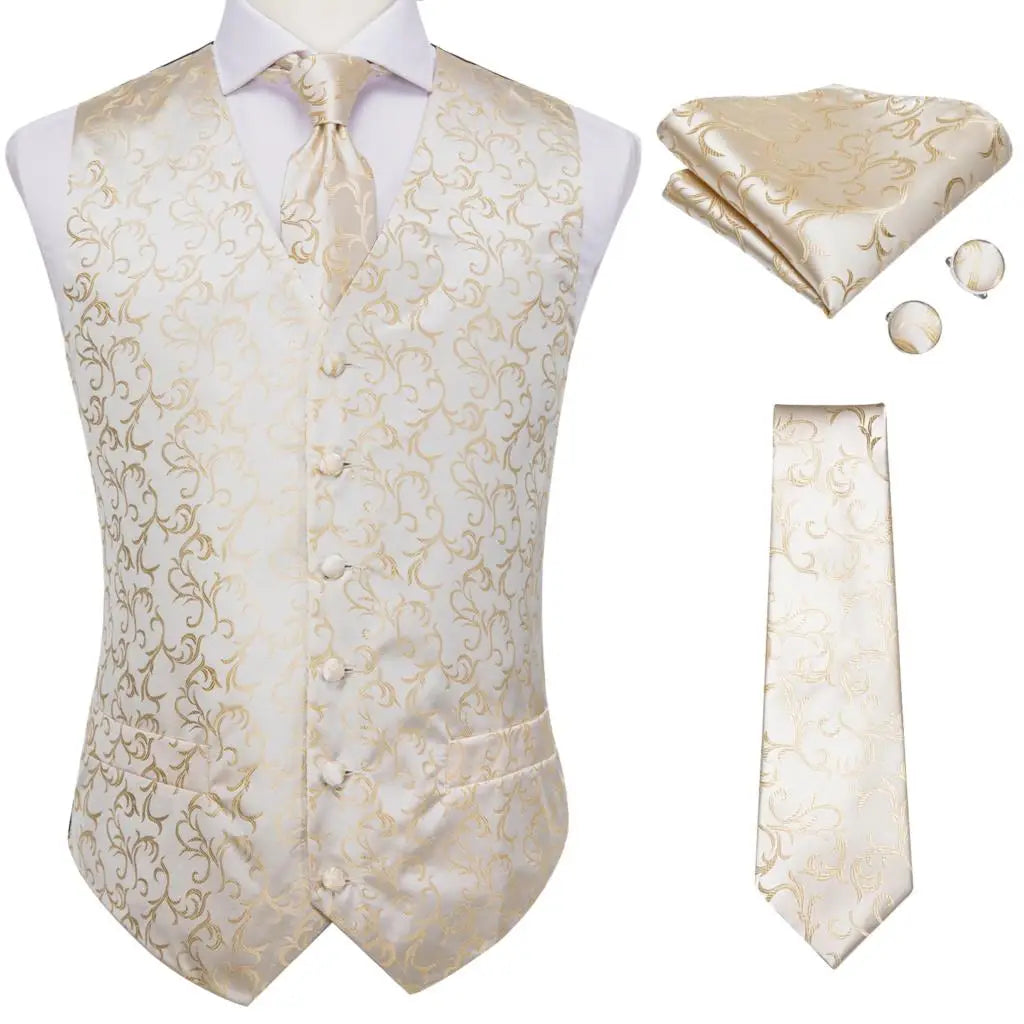 Navy Blue Mens Vest Formal Paisley Waistcoat Jacket Tie Handkerchief Cufflinks Set For Male Dress Suit Wedding Party