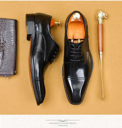 Brand Designer Men Dress Shoes Genuine Leather Lace Up Men's Shoe For Suit Black Office Party Formal Man Wedding Shoes