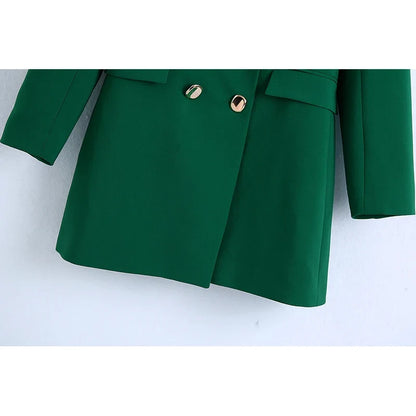 2023 Fashion Vintage Stylish Green Oversized Long Women Blazer Office Lady Pocket Fashion Autumn Jacket Female Bussiness