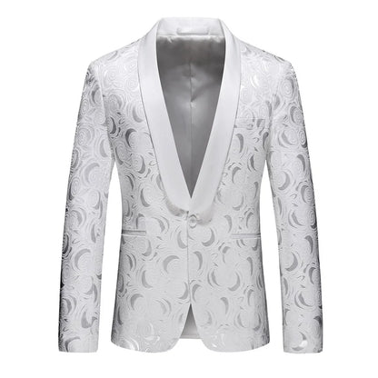 2026 New Men's White Rose Pattern Suit Jacket, Wedding Party Dress Coat, High Quality Men Slim Blazers Masculino Big Size M-6XL
