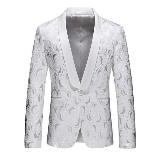 2026 New Men's White Rose Pattern Suit Jacket, Wedding Party Dress Coat, High Quality Men Slim Blazers Masculino Big Size M-6XL