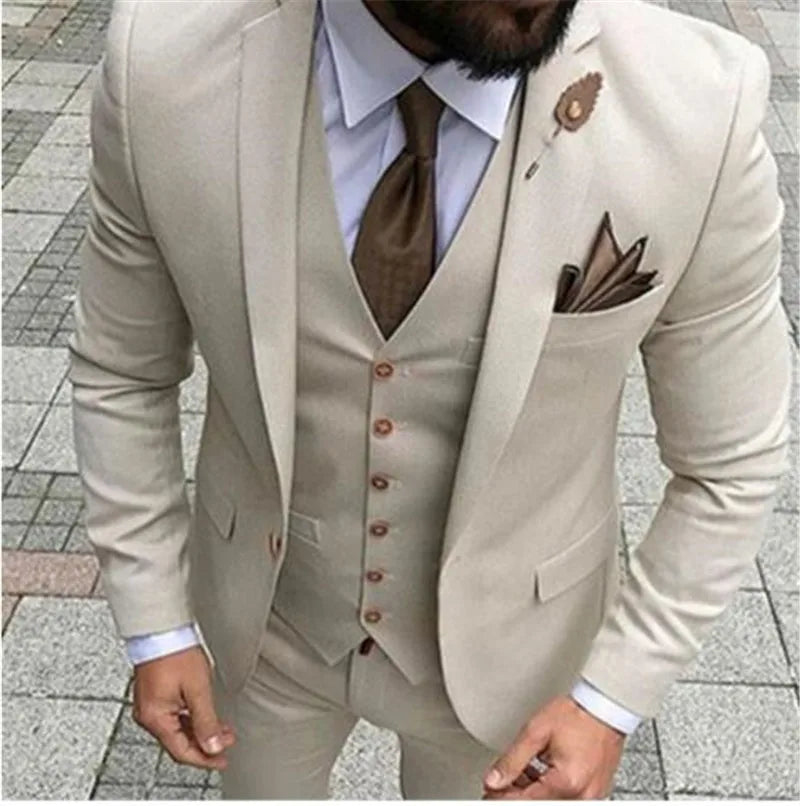 Men's Suits Prom Tuxedo Slim Fit 3 Piece Groom Wedding Suit For Men Custom Blazer Terno Masuclino 3 Pieces (jacket+vest+pant)