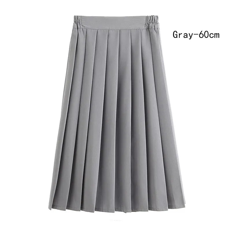 Women Skirt Elastic Waist Japanese Student Girls School Uniform Solid JK Pleated Skirt Short/Middle/Long Skirt A-Line Streetwear