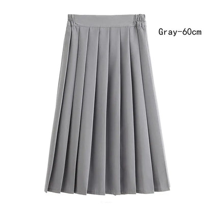 Women Skirt Elastic Waist Japanese Student Girls School Uniform Solid JK Pleated Skirt Short/Middle/Long Skirt A-Line Streetwear