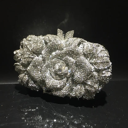 Green Pink Multicolored Rose Crystal Women Evening Clutches Bags Diamond Wedding Cocktail Party Purse And Stone Handbag