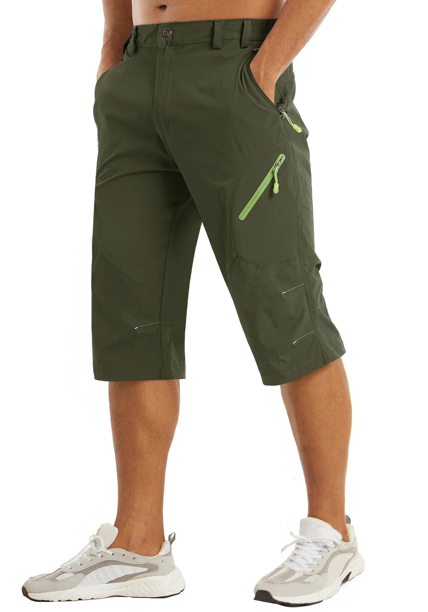 Below Knee Length Summer Waterproof Shorts Mens Quick Drying 3/4 Capri Pants Hiking Walking Sports Outdoor Nylon Shorts