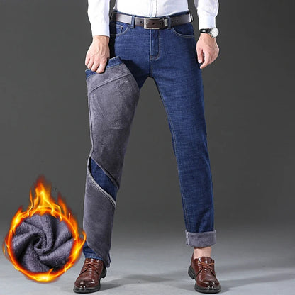 2024 New Jeans Brand Autumn Winter Jeans Warm Flocking Warm Soft Men Activities Warm Fleece Men Jeans Black Blue  Colors