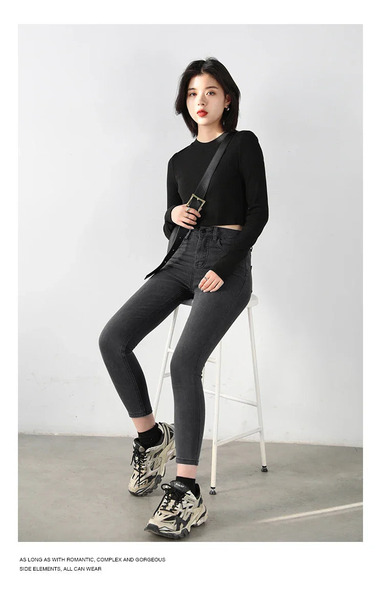Women Jeans Retro High Waist Stretch Pencil Denim Pants Elastic for Woman Female Trousers Autumn Winter Ladies