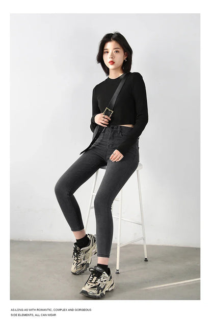 Women Jeans Retro High Waist Stretch Pencil Denim Pants Elastic for Woman Female Trousers Autumn Winter Ladies