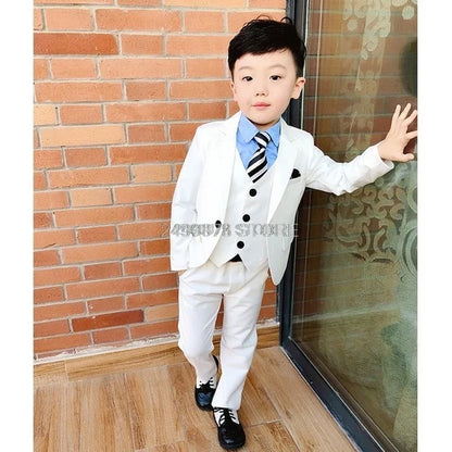 Flower Boys Formal Anzug Suit Kids Wedding Party Dress Blazer Vest Pants Bowtie 4pcs Child Tuxedo Prom Performance Costume