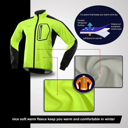 BERGRISAR Men's Cycling Jacket Winter Thermal Jacket Softshell Windbreak Waterproof Bike Coat Bicycle Raincoat BG011