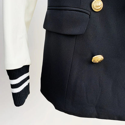 HIGH STREET New Fashion 2026 Classic Varsity Jacket Women's Lion Buttons Double Breasted Leather Sleeve Patchwork Blazer
