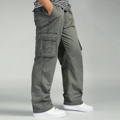 Men's Pants Large size Big 4xl 5xl 6xl Plus Summer Men Elastic Waist Multi Pocket Long Baggy Straight Cargo Jogger Trousers Male