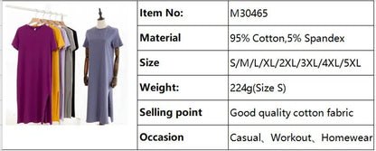 Original Casual 94% Cotton Summer Women's Dresses Solid Short Sleeve Spilt Long Midi Dress Fashion Sundress Female Clothing