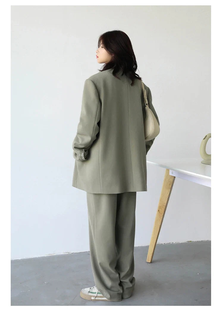Simple Casual Women Twill Suit Pants Wide Leg Pants Straight Floor Pants Office Ladies Female Trousers