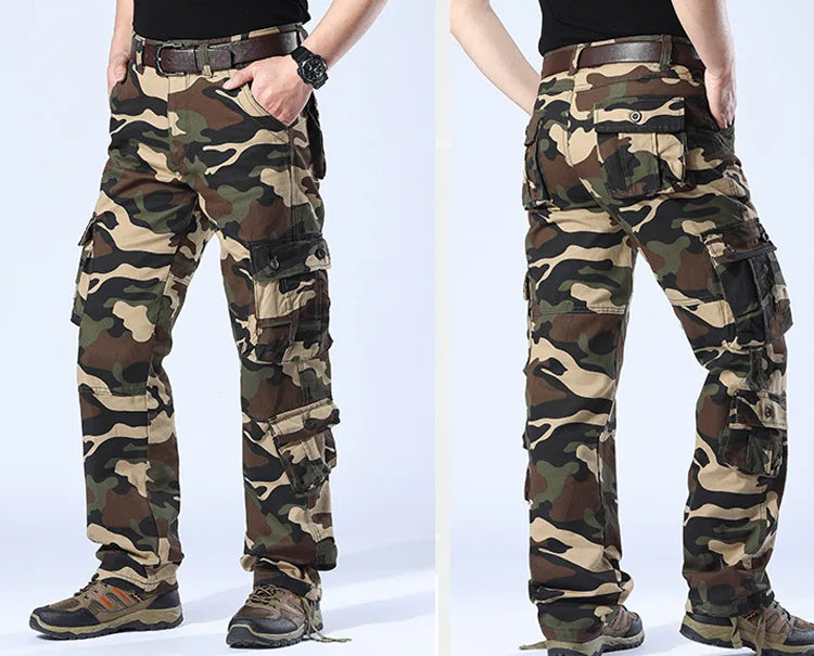 Men's Spring Baggy Cargo Pants Work Overalls Tactical Multi-Pocket Casual Cotton Pants Male Army Straight Slacks Long Trousers