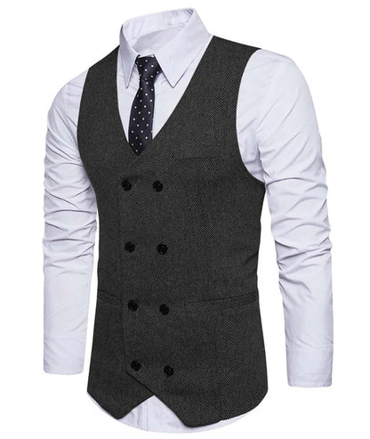 2022 New Men's Royal Blue Double-breasted Vest Suit Vest Casual Top Quality Herringbone Pattern Waistcoat For Wedding