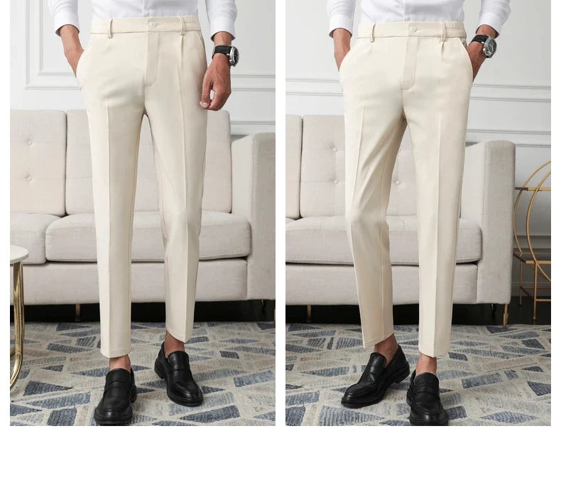 New Men Non-iron fabric Dress Pants Slim Straight Black Apricot Dark Gray Casual Suit Pants Male Business Little Feet Suit pants