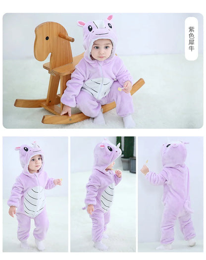 Winter Baby Rompers Baby Pijamas Panda Tiger Leopard Monkey Fox Animal Cartoon Hooded Jumpsuits Cosplay Costume Boys Girl Pajama