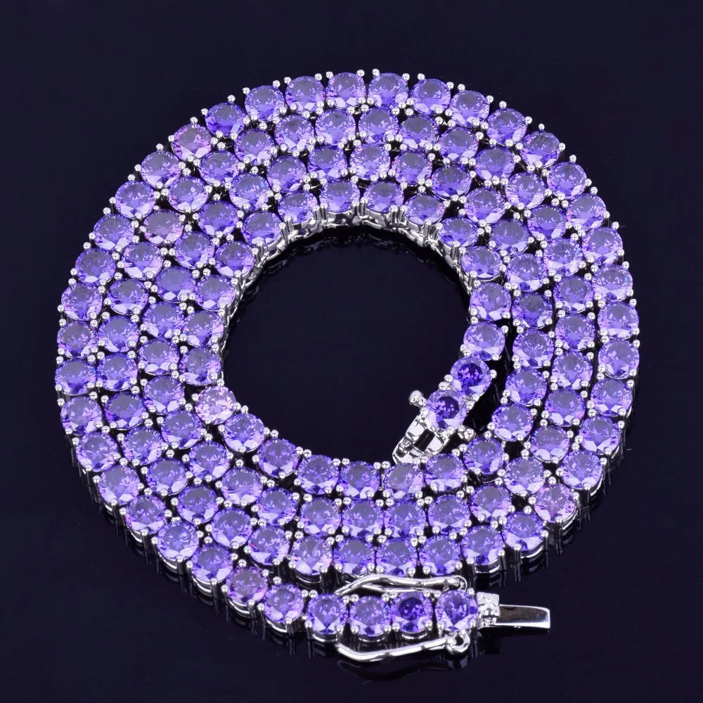 Purple Tennis Chain Necklace Hip Hop Rock Street Jewelry AAAAA Cubic Zirconia 24K Real Gold Color Plated