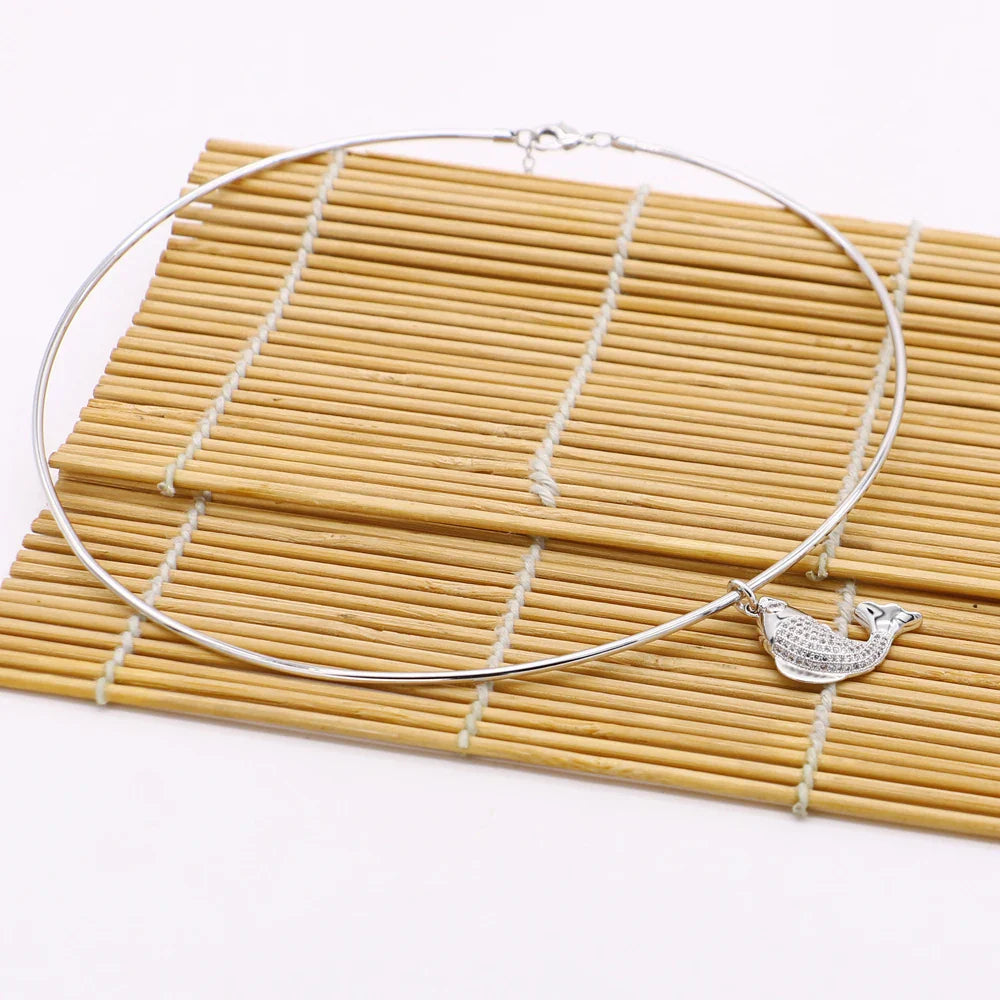 Vintage Simple 925 Sterling Silver Necklace Geometric Choker Shiny And Delicate Collarbone Chain For Women's Golden Jewellery