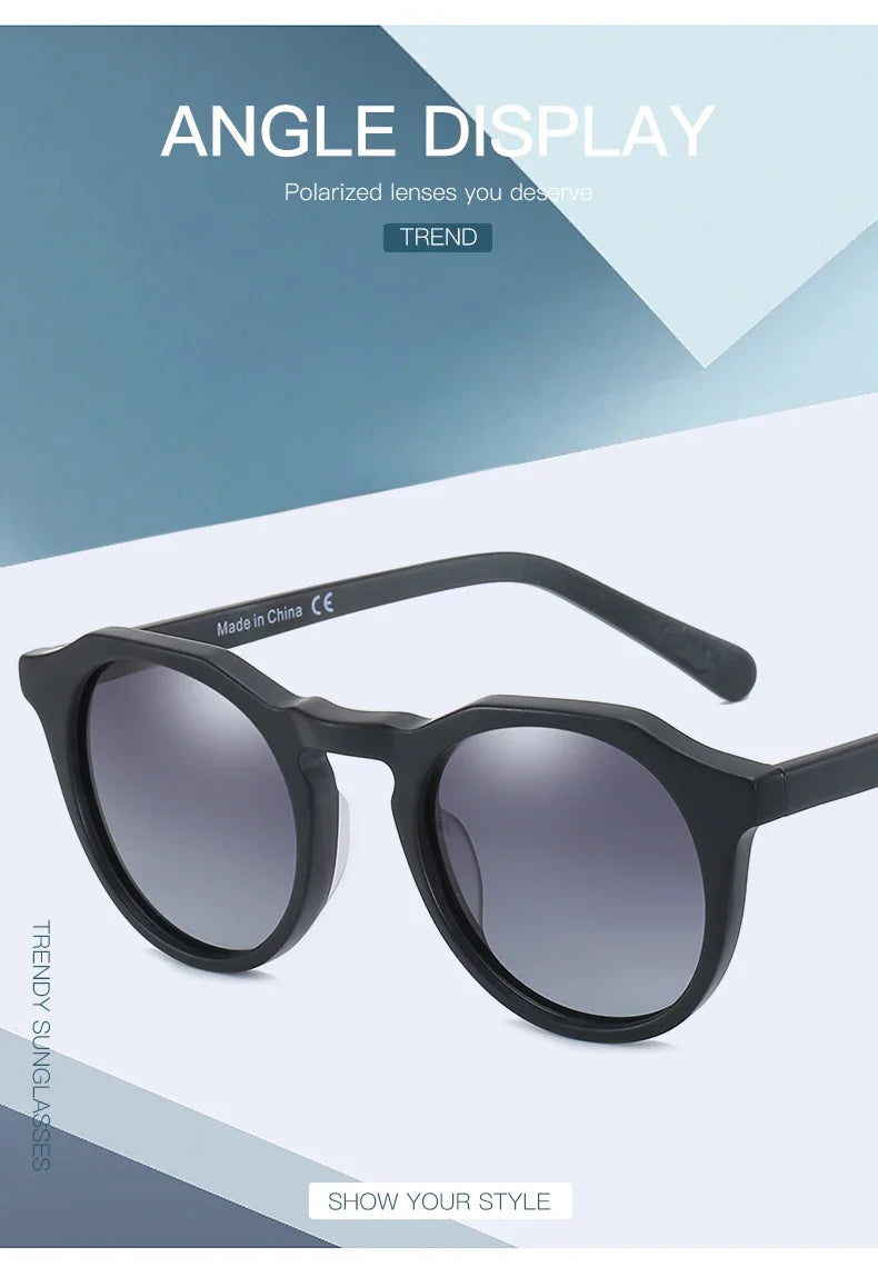 Fashion Acetate Polarized Sunglasses Round Vintage  Shade UV400 New Men/Women Retro Sun Glasses 600001S