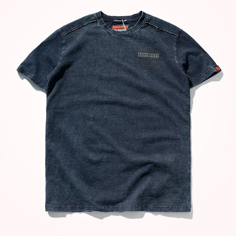 2023 Summer New American Street Short-sleeved O-neck Printed T-shirt Men's Fashion Pure Cotton Casual Washed Old Bottoming Tops