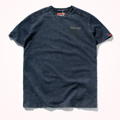 2023 Summer New American Street Short-sleeved O-neck Printed T-shirt Men's Fashion Pure Cotton Casual Washed Old Bottoming Tops