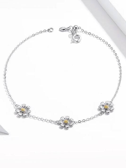 Bracelet à maillons en forme de marguerite pour femmes, en argent sterling 925 véritable, jolis cadeaux, anti-allergie, bijoux fins SCB165