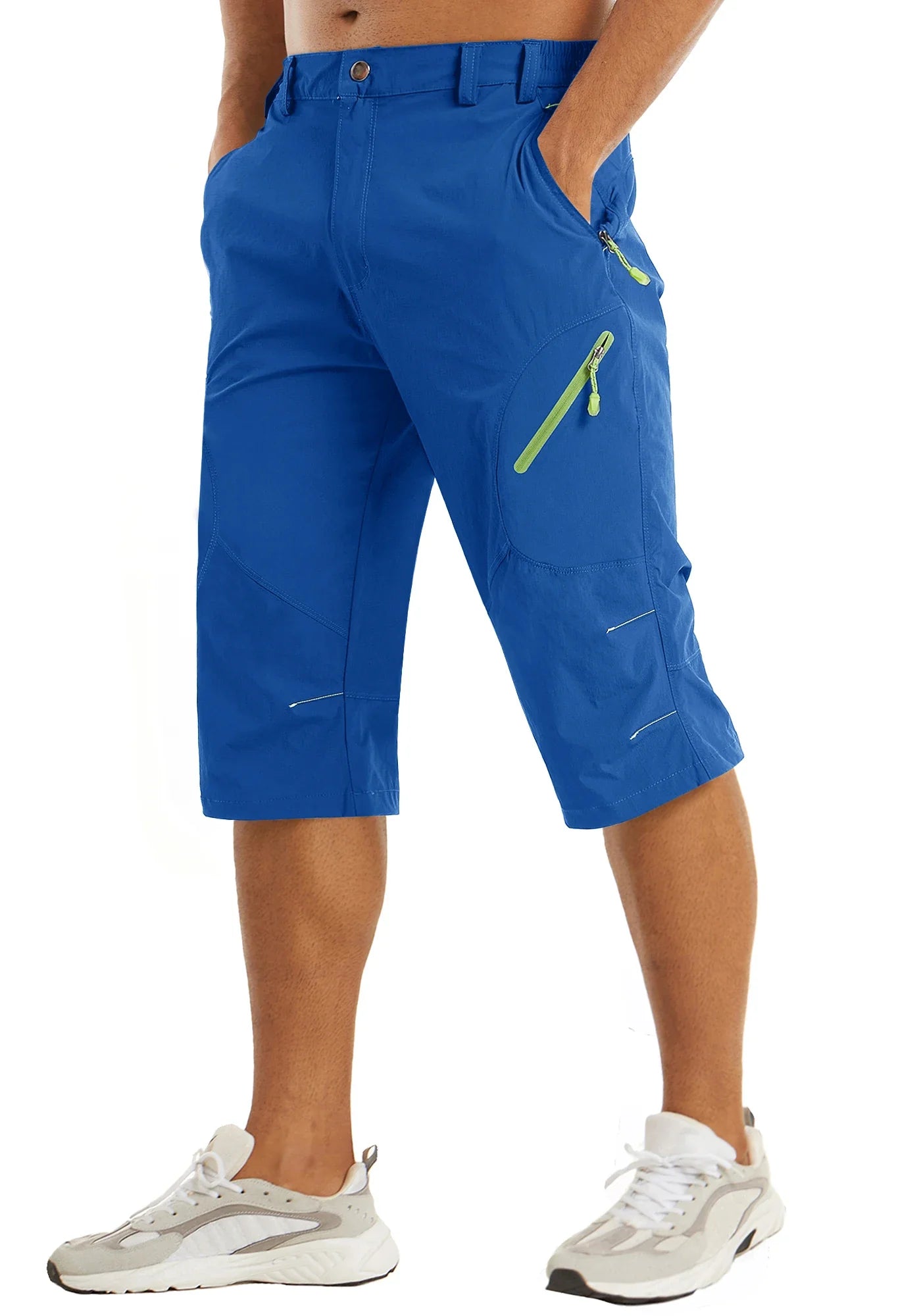 Below Knee Length Summer Waterproof Shorts Mens Quick Drying 3/4 Capri Pants Hiking Walking Sports Outdoor Nylon Shorts