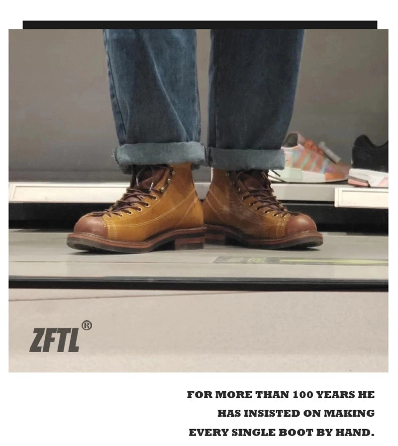ZFTL Men's Boots Man Ankle Boots Casual Lace up Boots Male Handmade Sewing tooling boots Cow Leather Desert boots Men's 2025