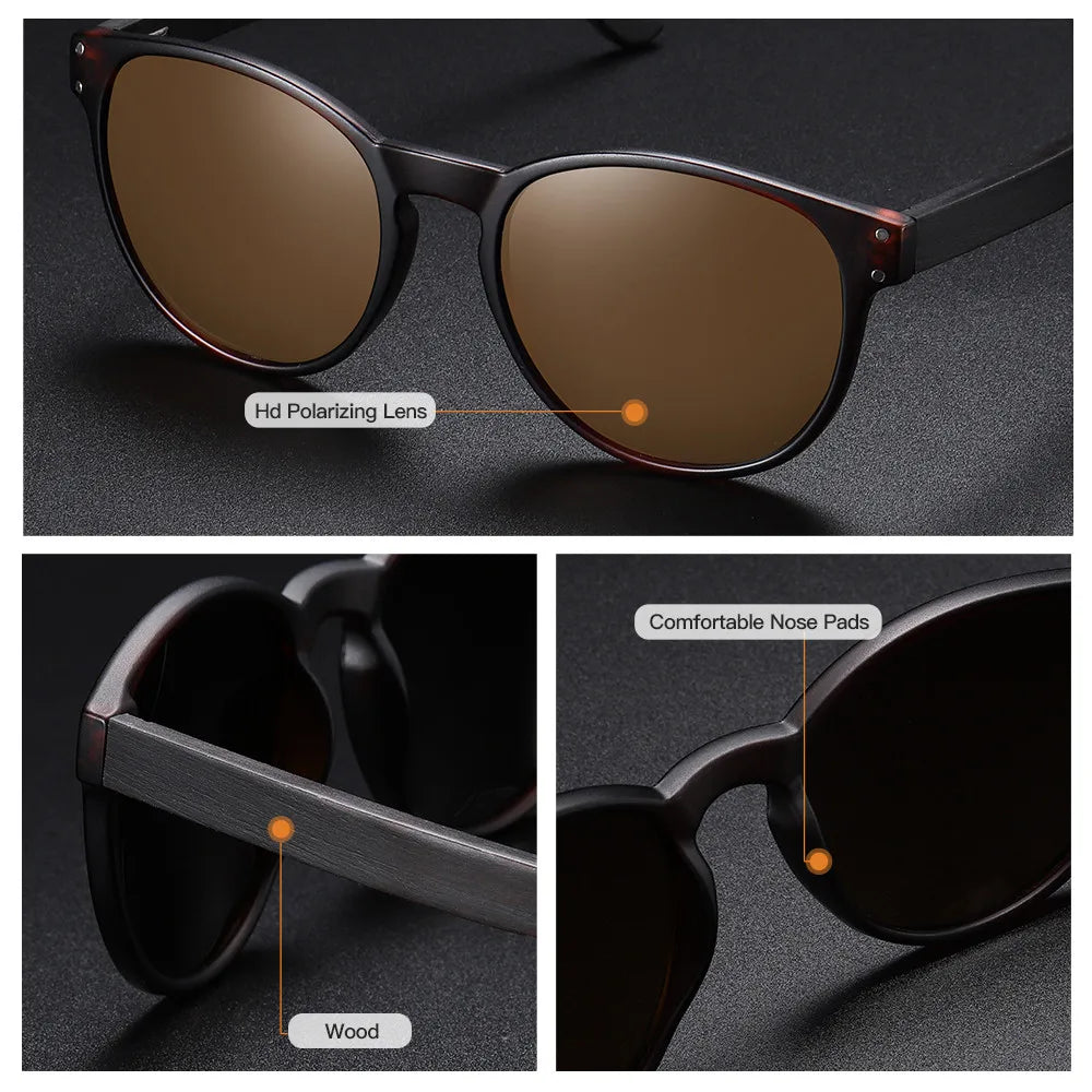Polarized Sunglasses Men Women S5091 Brand Wooden Sunglasses Women Round Frame Classic Sunglasses