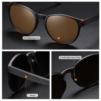 Polarized Sunglasses Men Women S5091 Brand Wooden Sunglasses Women Round Frame Classic Sunglasses