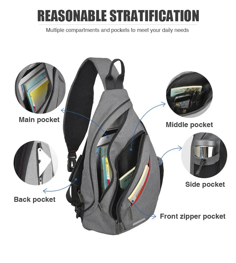 Men One Shoulder Backpack Women Sling Bag Crossbody USB Boys Cycling Sports Travel Versatile Fashion Bag Student School