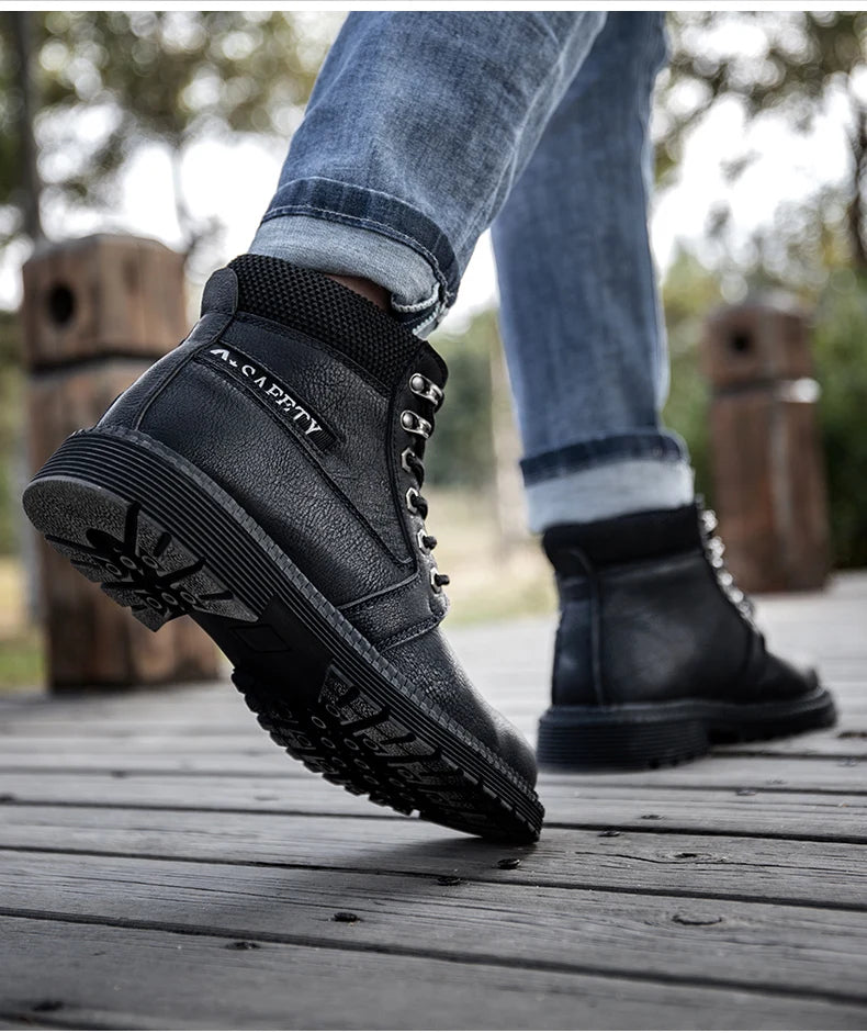 Mens Work Boots 2025 Fashion Outdoor Leather Steel Toe Indestructible Shoes Men Anti Slip Puncture Proof Safety Shoes Boot Man