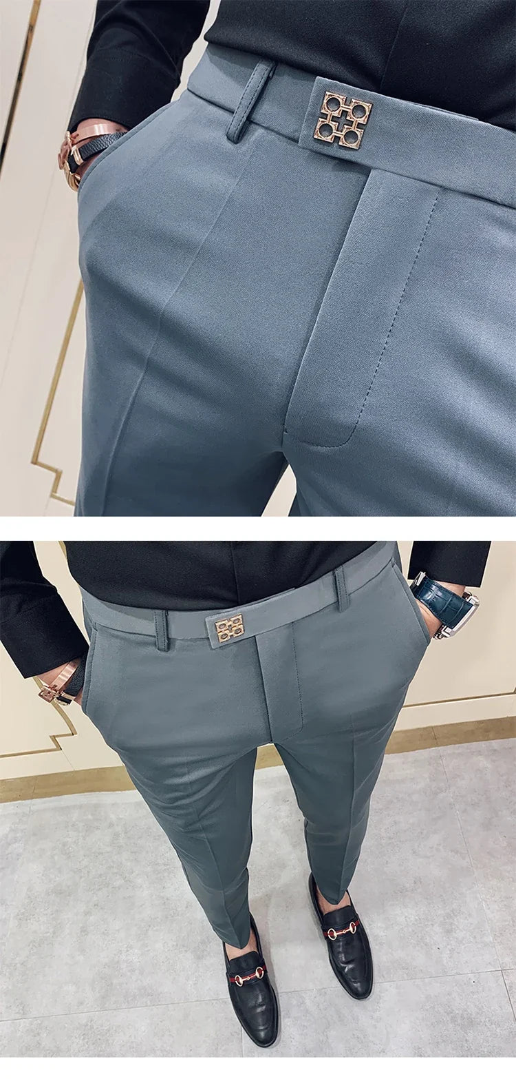 Spring 2026 Mens Casual Slim Fit Dress Pants Streetwear Suit Pants Men High Quality Office Pants All Match ankle Length Trousers