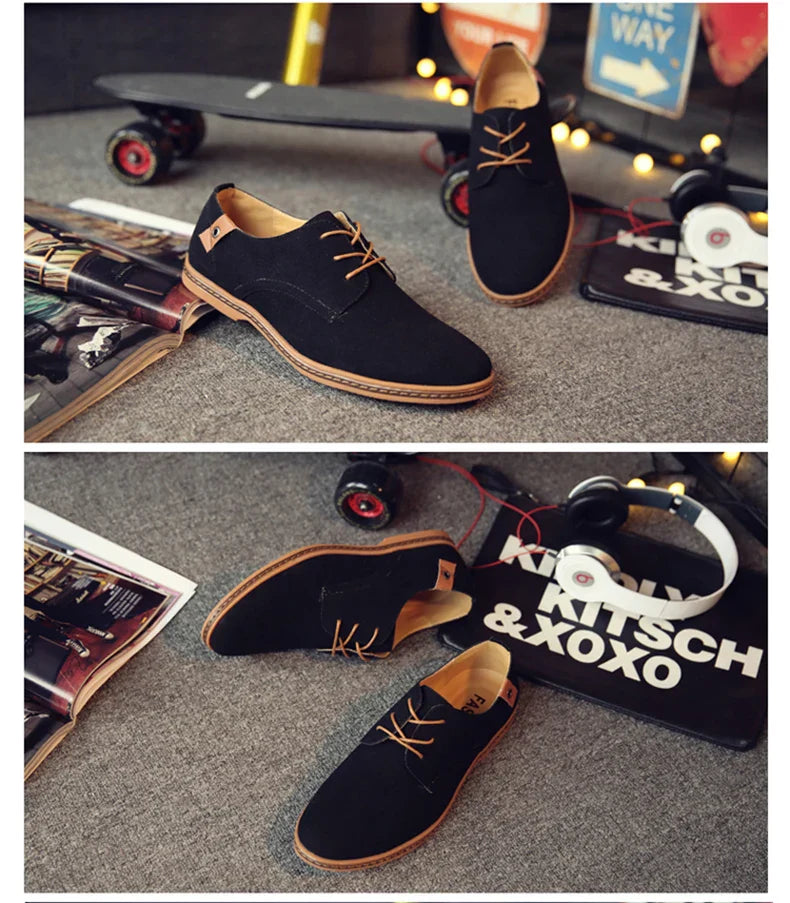 2024 Spring Suede Leather Men Shoes Oxford Casual Shoes Classic Sneakers Comfortable Footwear Dress Shoes Large Size Flats
