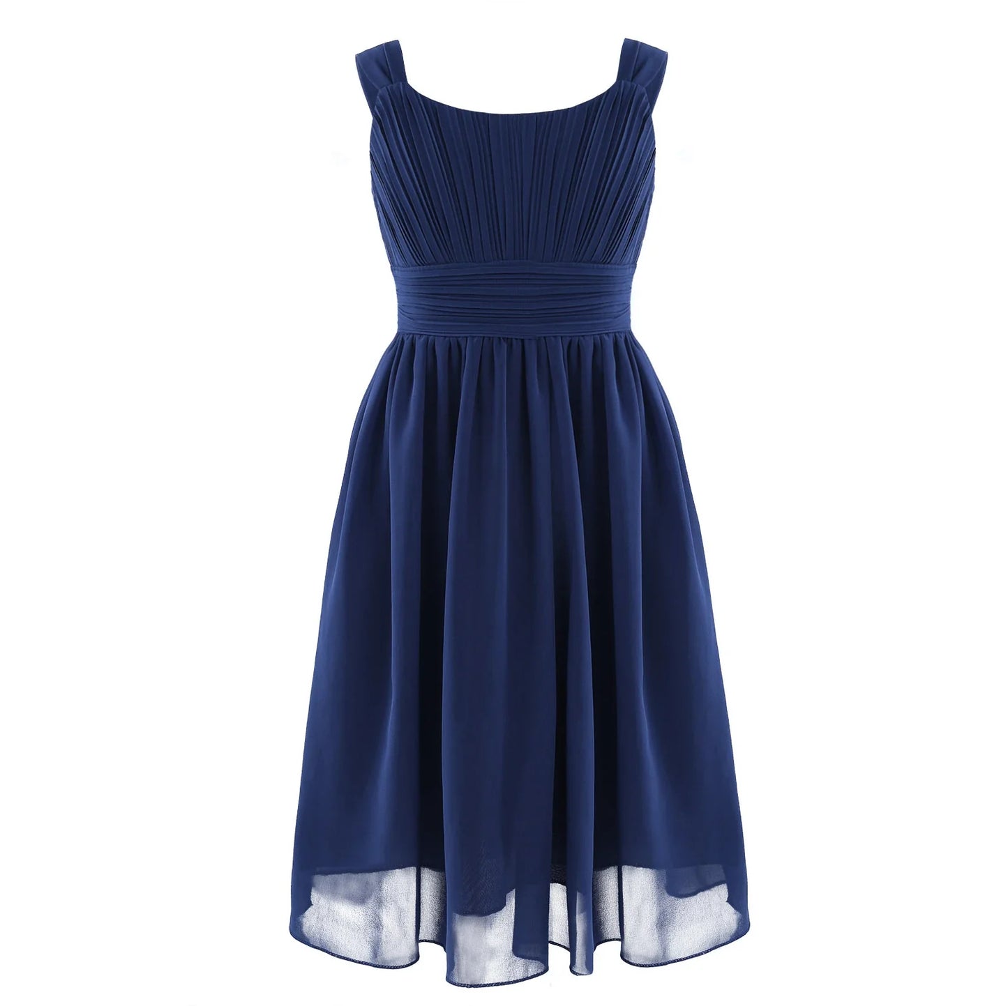 Summer Fashion Flower Girls Dress Wedding Birthday Party Kids Chiffon Dress Sleeveless Ruched Bodice Elegant Princess Dress