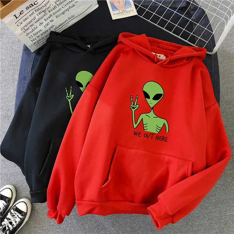 New Green Alien Sweatshirts Girls Winter Fashion Funny Tops Moletom Cute Cartoon Streetwear Women Hoodie Pullover Loose