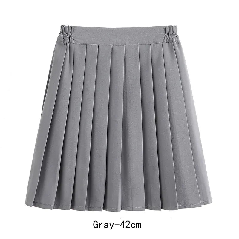 Women Skirt Elastic Waist Japanese Student Girls School Uniform Solid JK Pleated Skirt Short/Middle/Long Skirt A-Line Streetwear