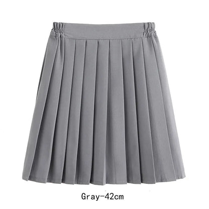 Women Skirt Elastic Waist Japanese Student Girls School Uniform Solid JK Pleated Skirt Short/Middle/Long Skirt A-Line Streetwear