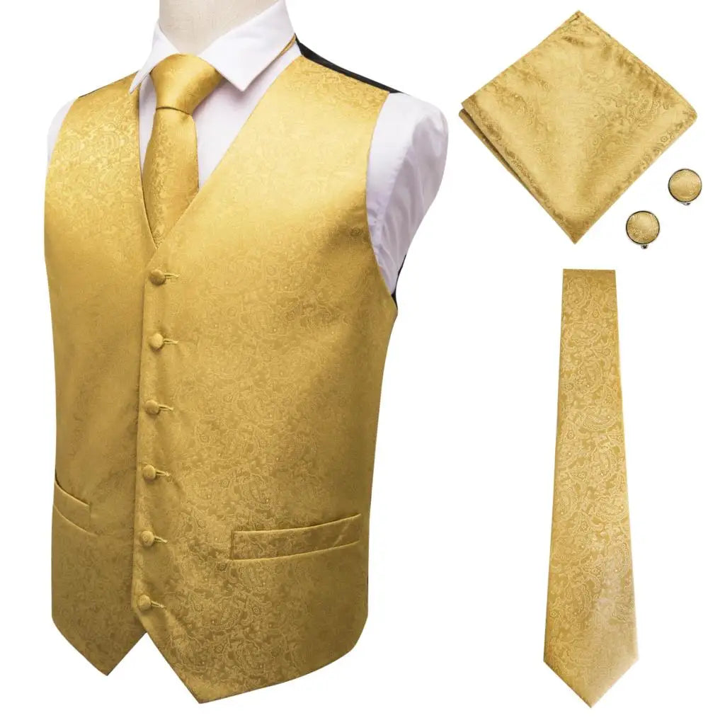 Navy Blue Mens Vest Formal Paisley Waistcoat Jacket Tie Handkerchief Cufflinks Set For Male Dress Suit Wedding Party
