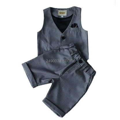 Boys Girls Summer Vest Shorts Clothing Set Baby Children Birthday Ceremonial Wedding Dress Skirt Suit Gentleman Kids Costumes