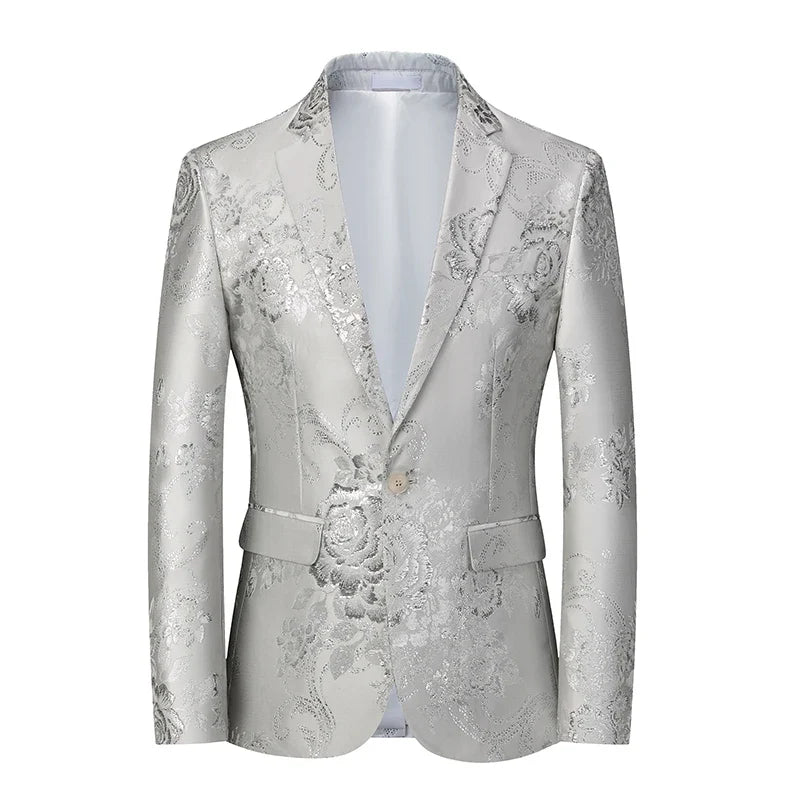 2026 New Men's Pink Embroidered Suit Jacket, Wedding Party Dress Coat, Fashionable Slim Male Blazers, Asian Size M-5XL 6XL