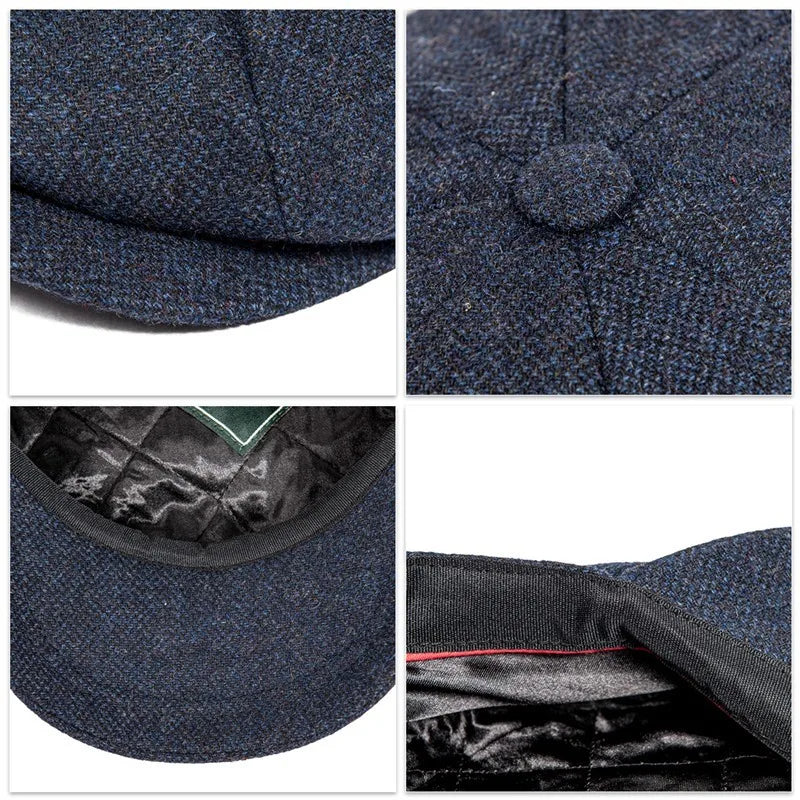 Men's 8 Piece Wool Blend Newsboy Flat Cap Gatsby Retro Hat Driving Caps Baker Boy Hats Women Boina 005